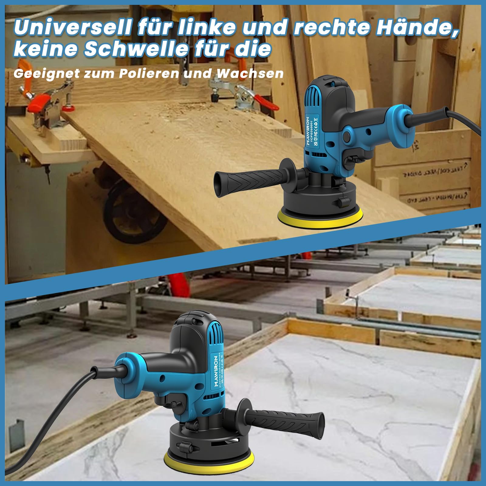 Pulidora profesional con control de velocidad de 6 niveles (1000-3000 rpm) y vibración excéntrica, para reacondicionamiento de coches, corrección de pintura, encerado（250W）