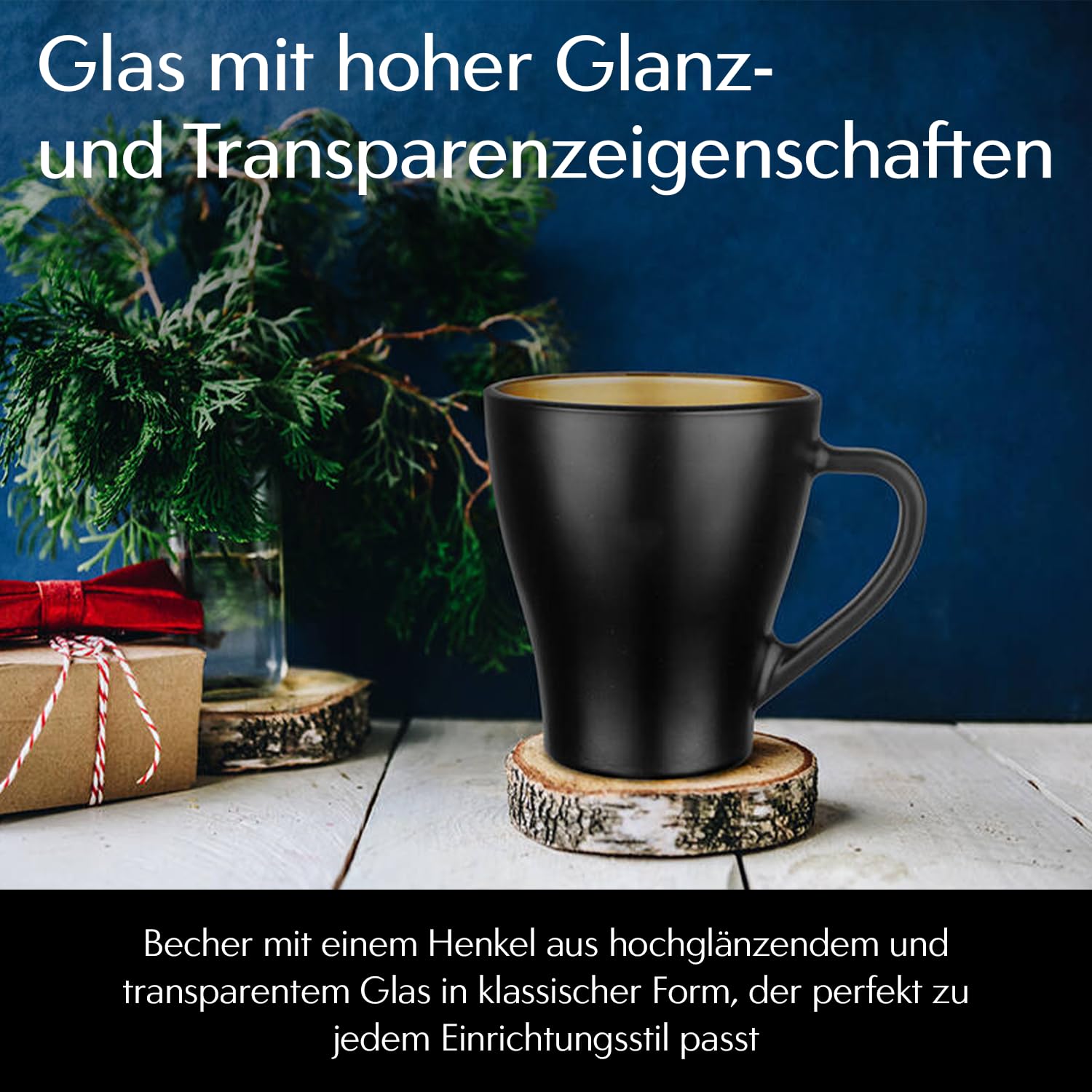 Glasmark KROSNO 1992 Hugo Kaffeegläser-Set 4-teilig Cappuccino Eiskaffee Gläser Becher Spülmaschinenfest Schwarz Gold 6x360 ml