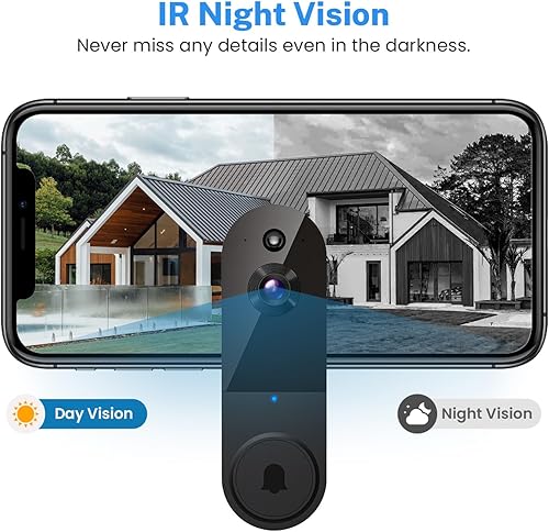 Miniatura 6 de Timbre de video inalámbrico inteligente 1080P, detección humana AI, WiFi 2.4G, conversación bidireccional, funciona con pilas, visión nocturna,
