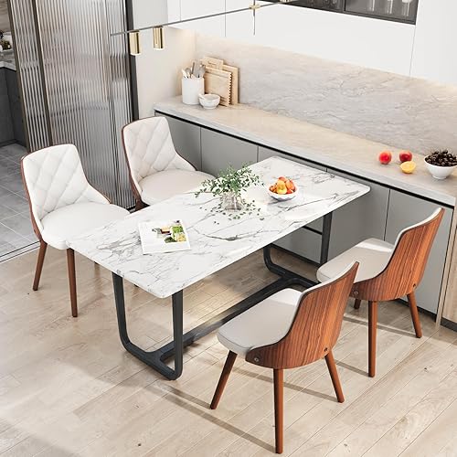 Miniatura 7 de Juego de 2 sillas de cocina, sillas de comedor y silla moderna de mediados de siglo, sillas de cocina tapizadas de piel sintética con respaldo de