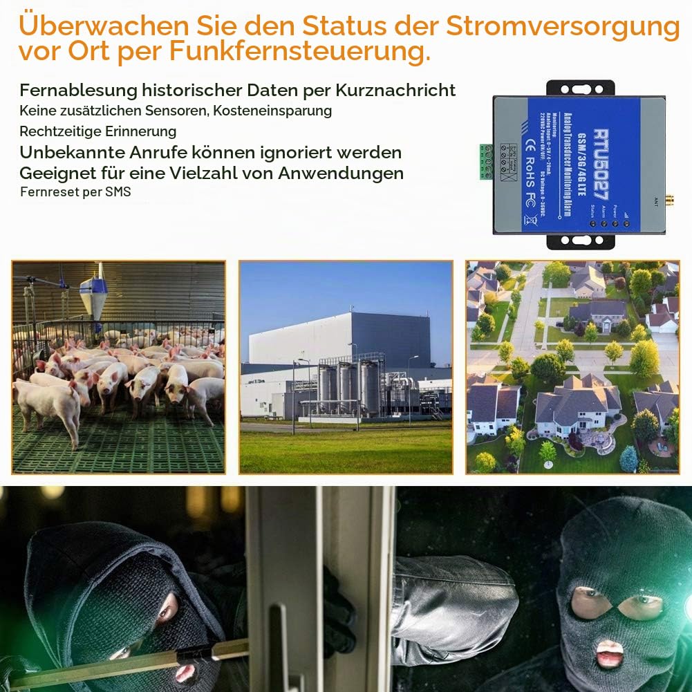 Sonew GSM Stromausfall Alarmsystem, RTU5027 3G/4G LTE-Stromausfallalarm zur Überwachung des Spannungskreisstatus Alarm bei Stromausfall (100-240 V)