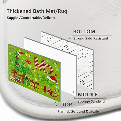 Miniatura 6 de Juego de decoración navideña para baño con cortina de ducha, alfombra, cubierta de tapa de inodoro y tapete – Diseño de muñeco de nieve y árbol –