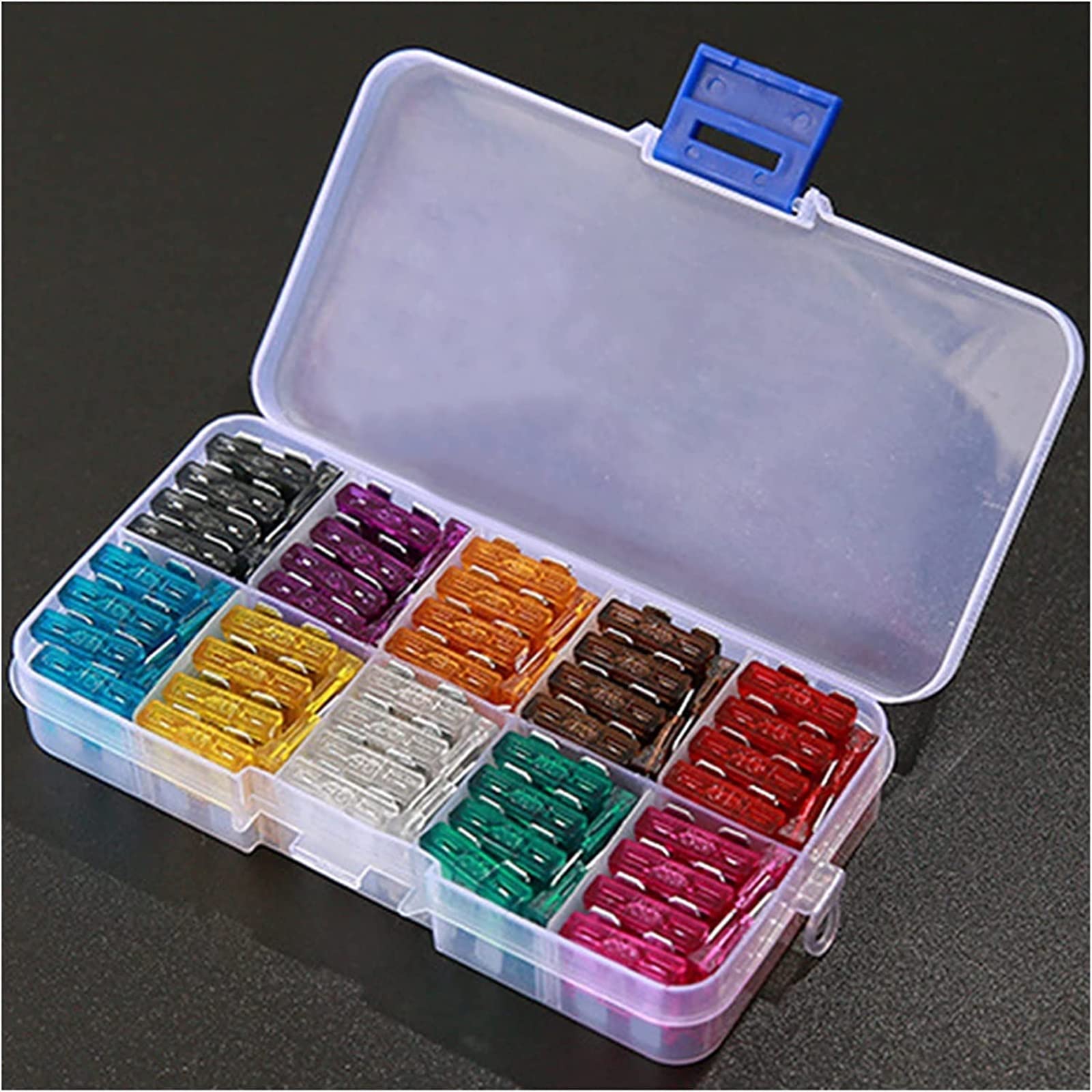 100 Uds. Fusibles for coche 2A 3A 5A 7.5A 10A 15A 20A 25A 30A 35A Amp con surtido de Clip de caja, juego de fusibles tipo cuchilla for coche, camión