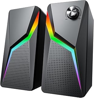 Speaker PC Gaming Speaker Wired with RGB Light with 3.5mm Cable for USB Powered PC TV Laptop Tablet Smartphone Black