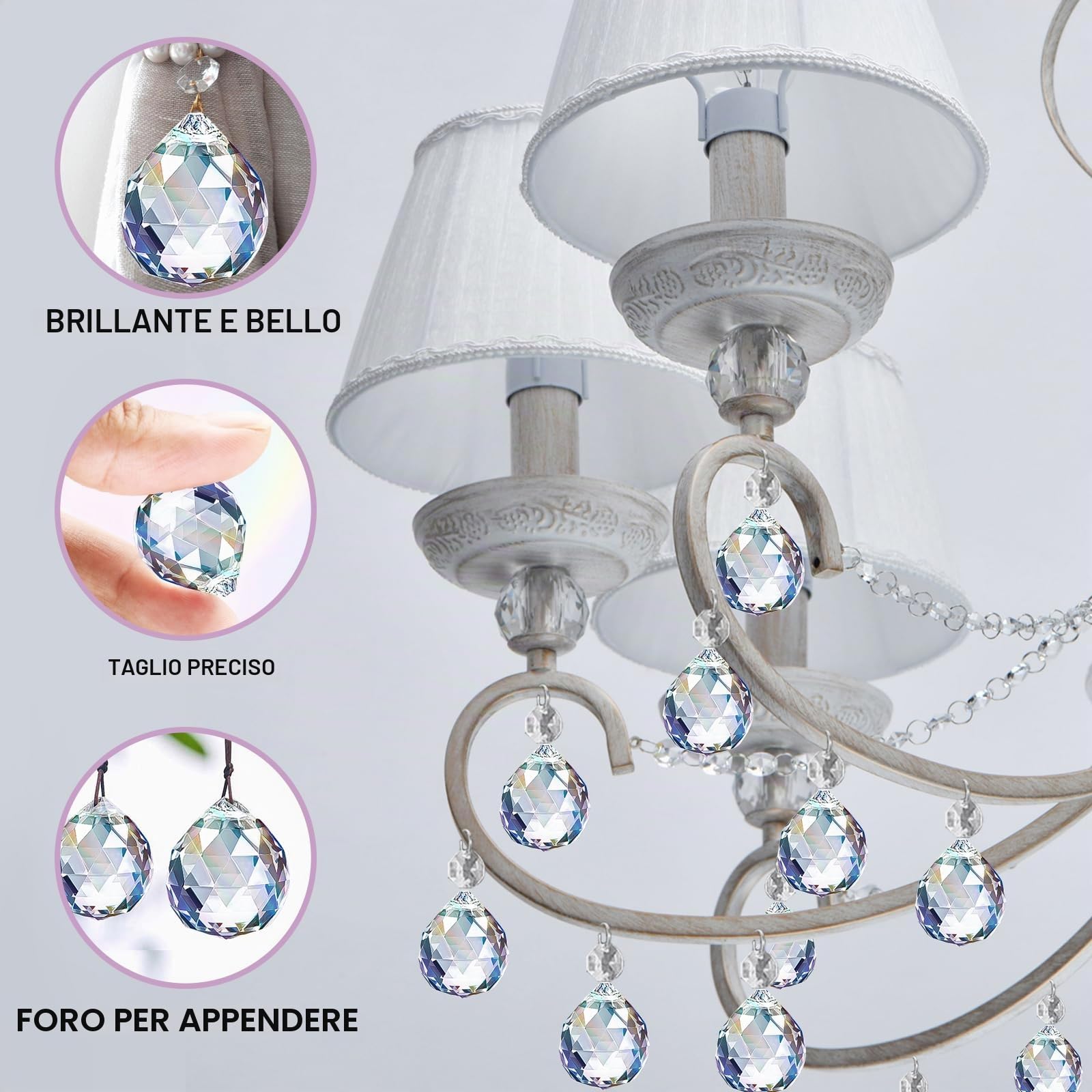 20 pezzi di cristalli da appendere, prismi in cristallo da 20 mm, acchiappasole in cristallo, suncatcher per decorazione finestre, pendenti per lampadari, sfera di per casa e progetti artigianali.