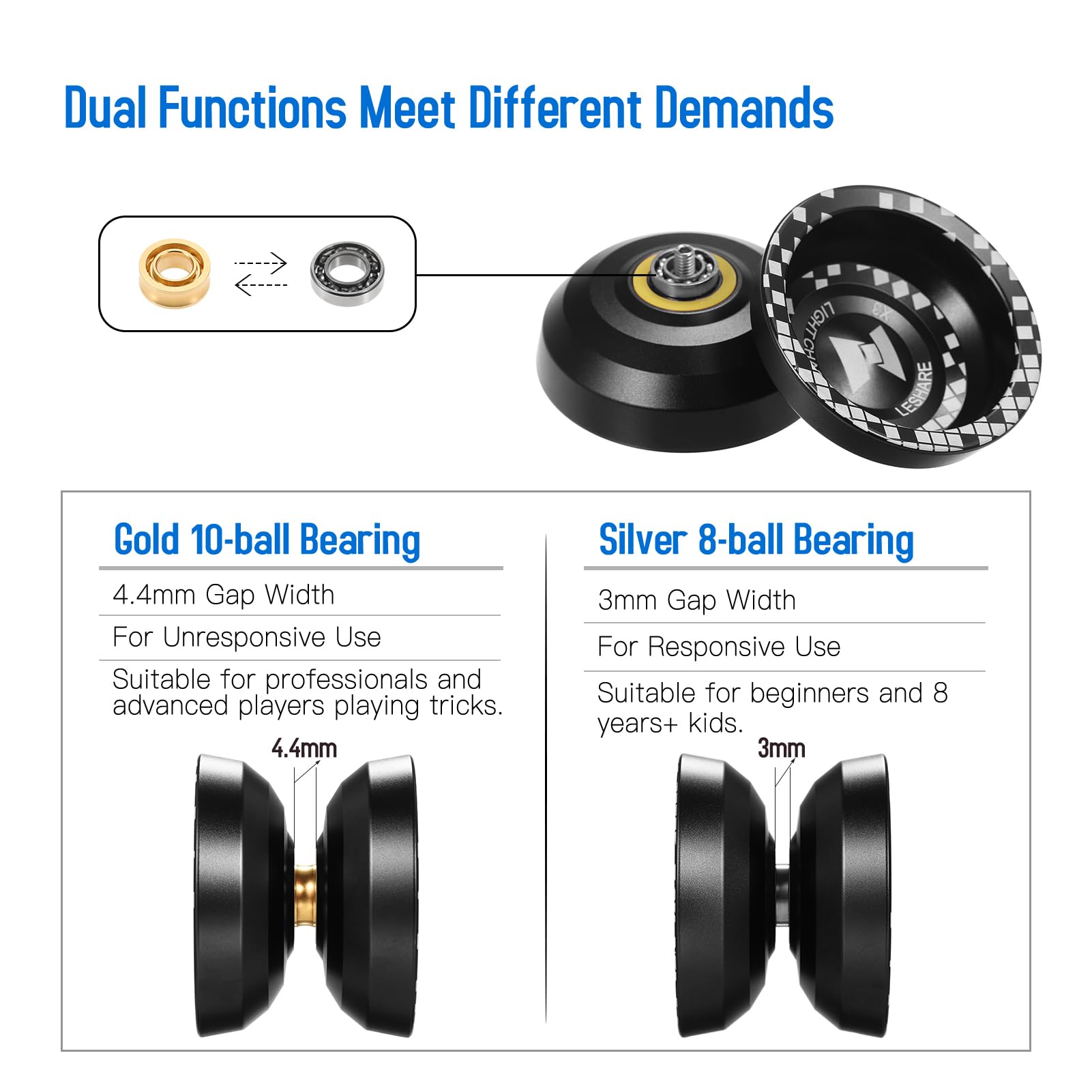 Yoyoball Profesional de aleación de Aluminio Sensible con rodamiento no Sensible para Principiantes Profesionales, 2 uds.