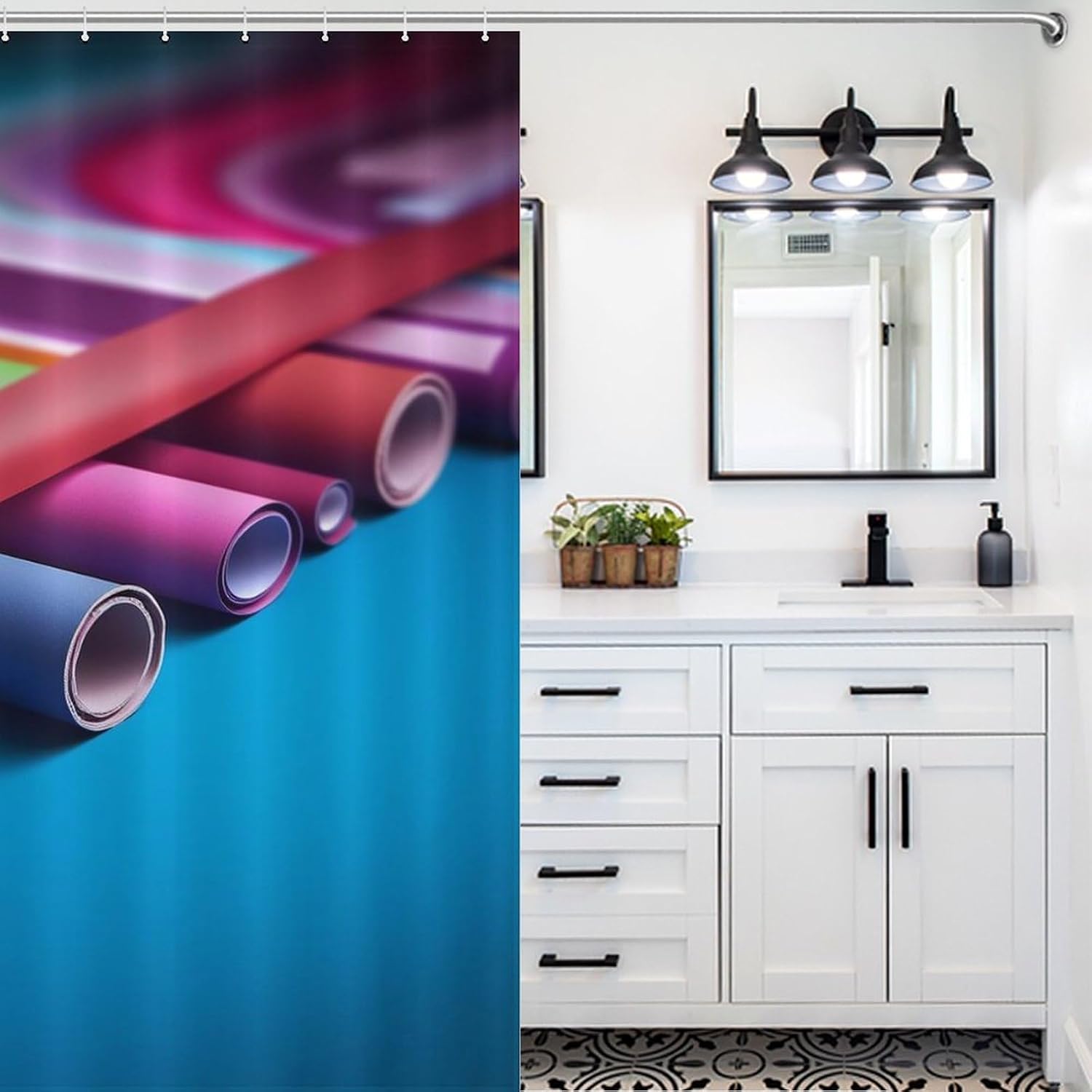 Colorful Paper Roll Shower Curtain Textured Shower Liner Curtain Heavy Bathroom Shower Curtains with Grommets and Hooks Decor Bath Shower Curtains Set for Showers Bath Tubs 36'' X 72''