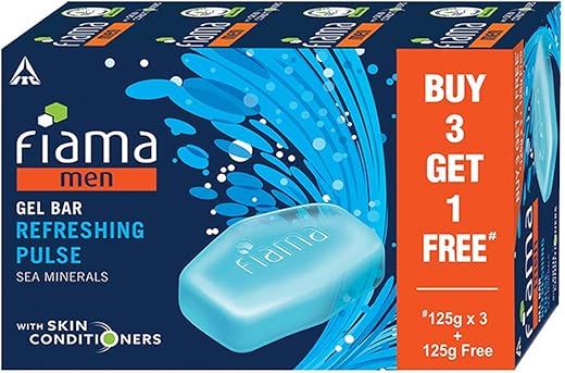 Fiama Men Refreshing Pulse Gel Bar, With Sea Minerals & Skin Conditioners For Moisturized Skin, 500g (125g – Pack of 3+1), Soap for Men, For All…