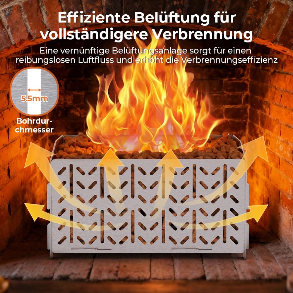 OUSFOT Pelletkorb für Kaminofen aus Edelstahl 430, 30 x 25 x 17 cm, 2,8 kg, Tragbar