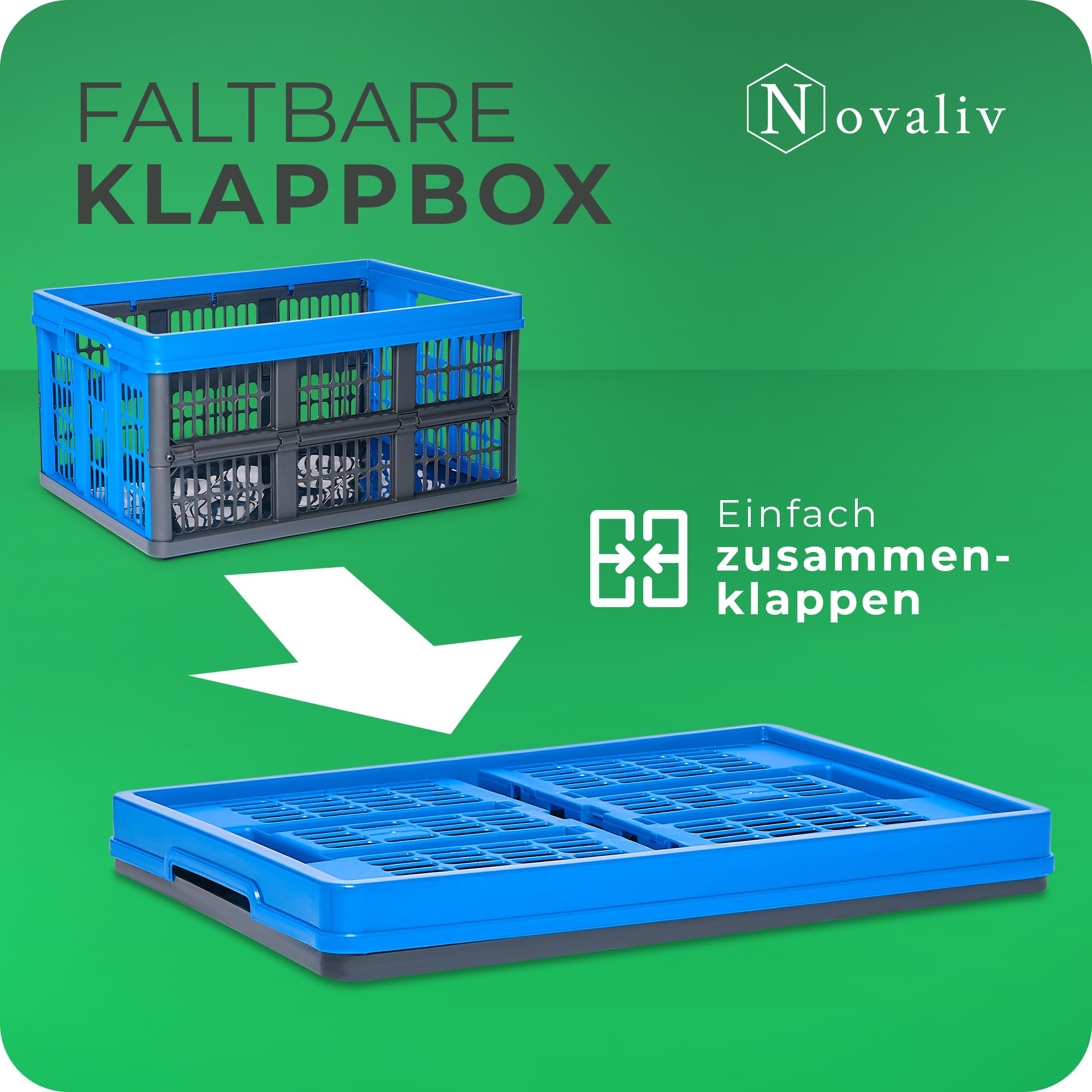 Novaliv Klappbox 45l Blau 10er Set - Faltbare Korbbox mit praktischen Tragegriffen - Vielseitige Aufbewahrungsbox