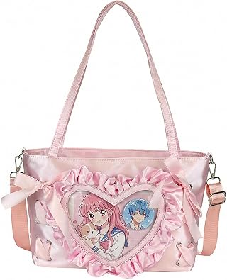 Sweet Heart Lace Design Shoulder Bag, Ballet Style Drawstring Messenger Bag, Anime JK Itabag | Pin Display Ita Bag