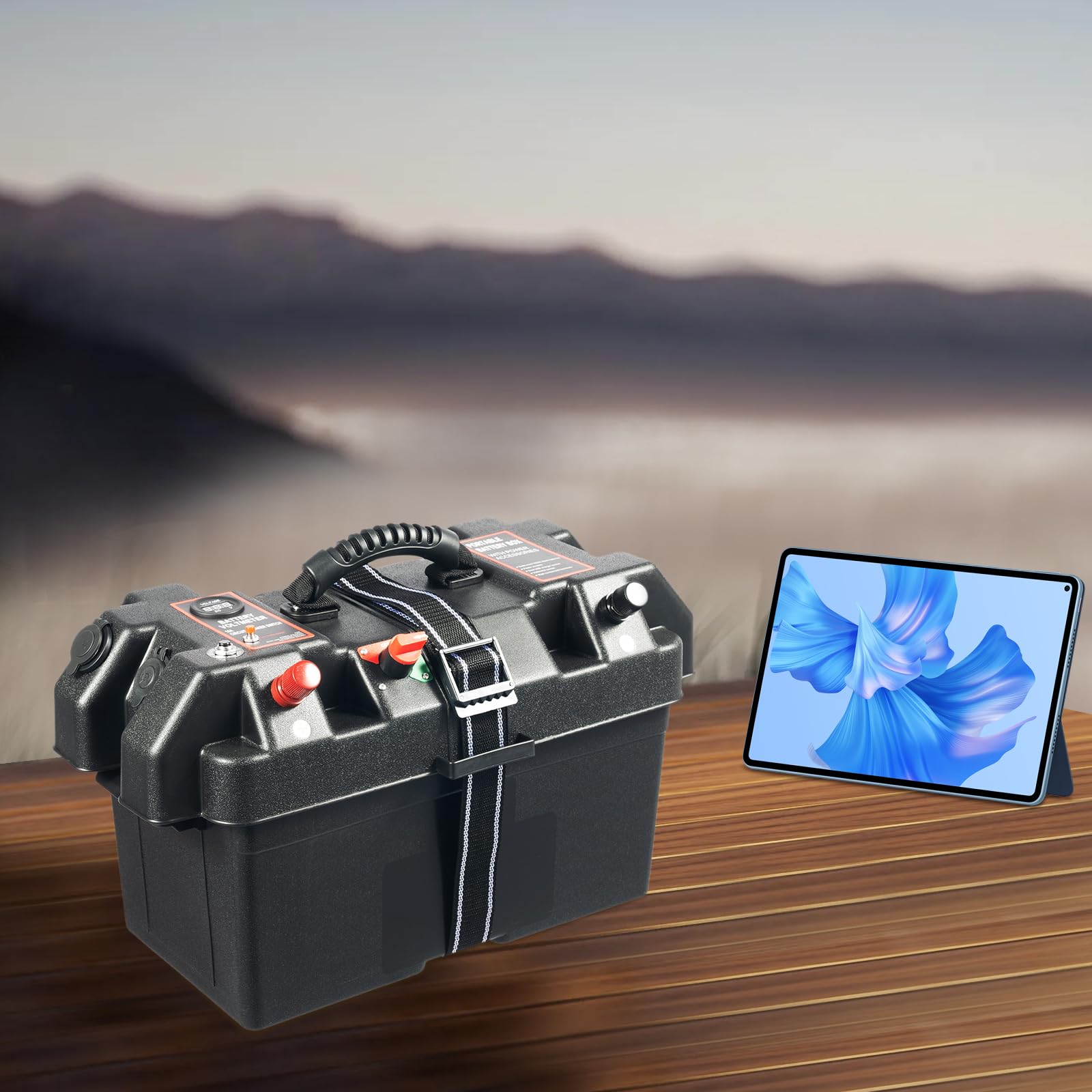 Multifunktionale Smart‑Batteriebox mit LED‑Display, Tragegriff,44*24.5*27cm