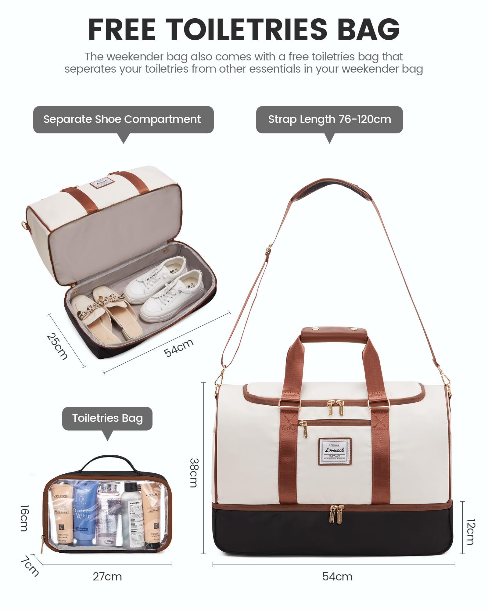 LOVEVOOK Weekender Groß Reisetasche, 50L Travel Duffle Bag Reisetaschen mit Kulturtasche, Schuhfach & Nassfach, Wasserdicht Sporttasche Gym Yoga Bag, Handgepäck Tasche für Sport Reise Flugzeug