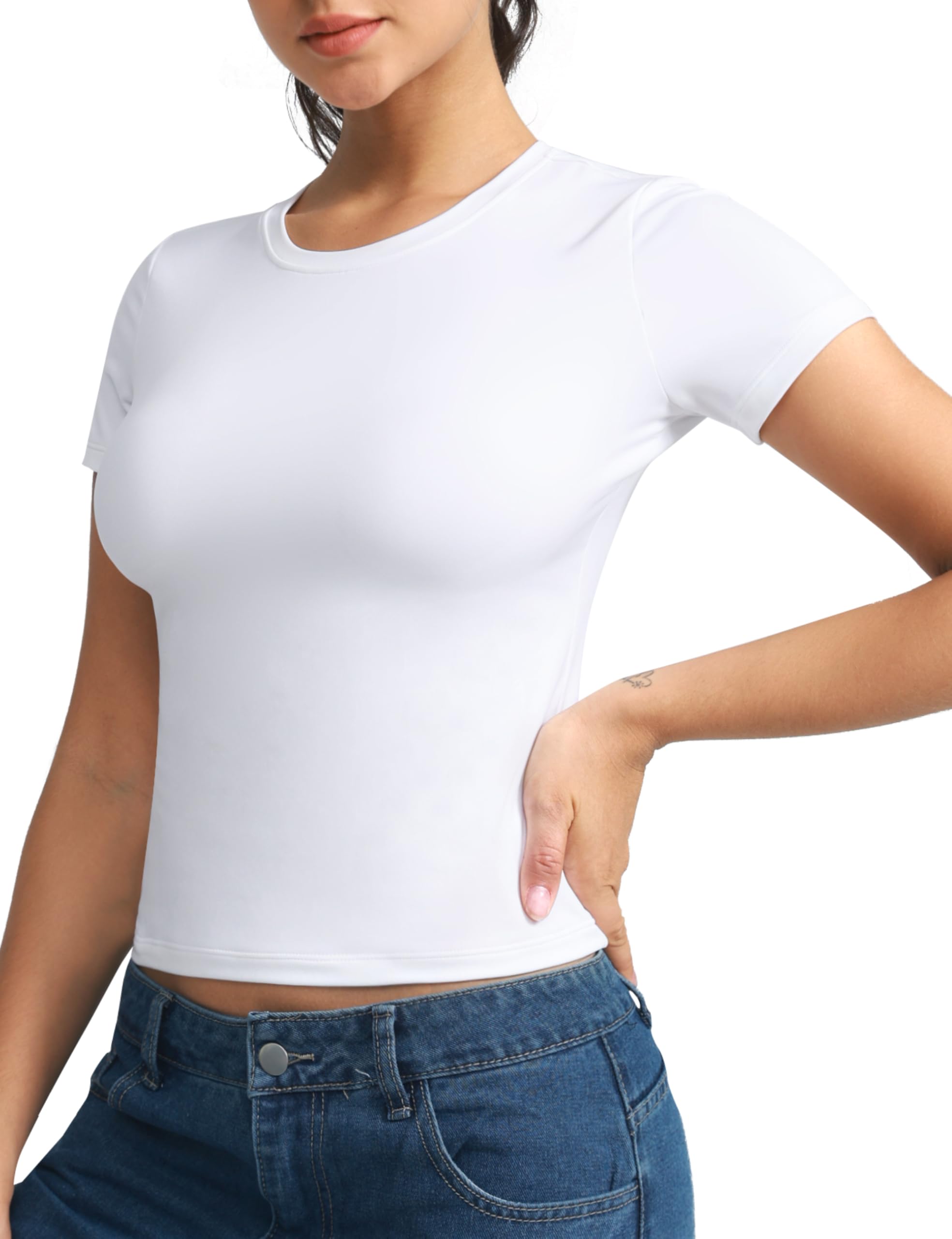 THE GYM PEOPLE Damen Sportshirt Kurzarm Fitness Schmale Passform Sport T-Shirt Atmungsaktives Yoga Top Basic Laufen Oberteil