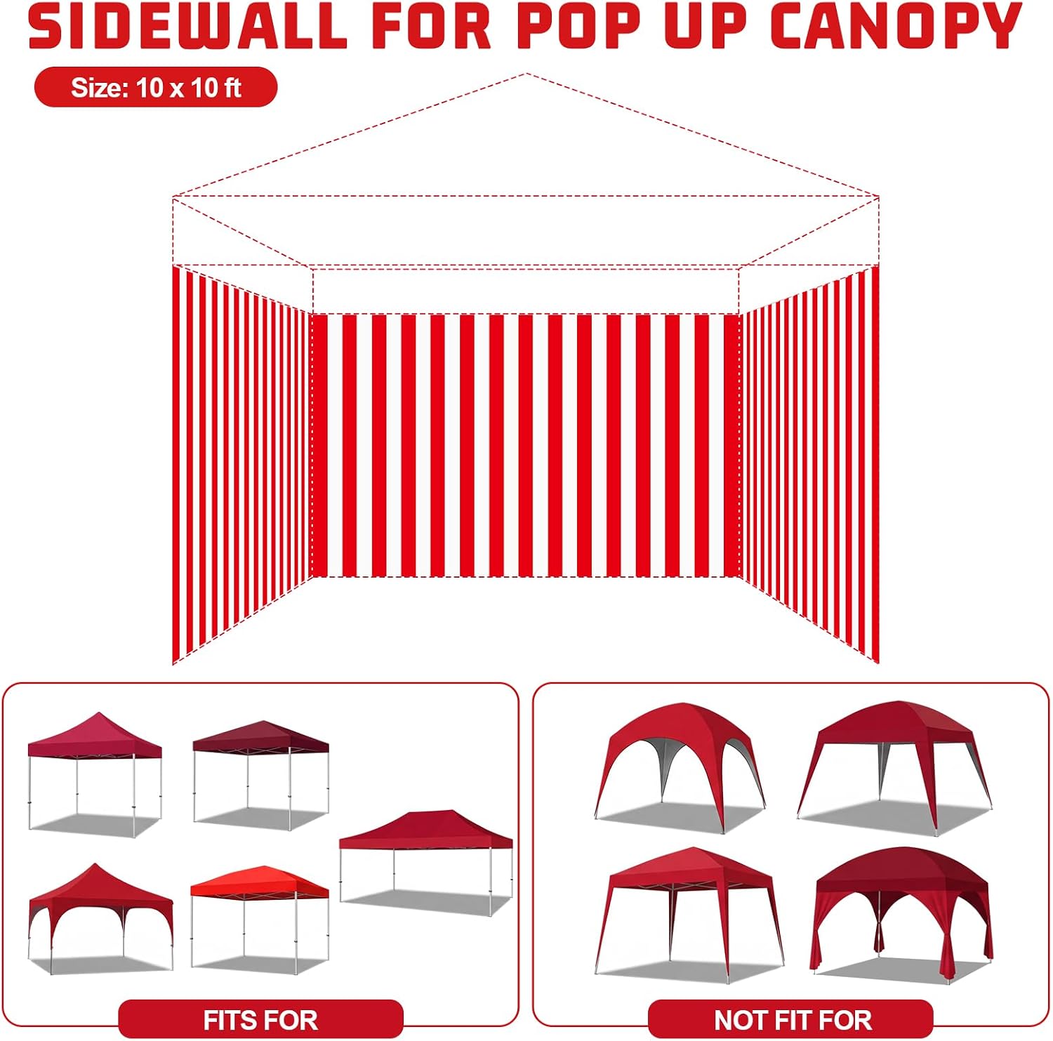 Oudain 10 x 10 ft Red White Striped Tent Sidewalls 420d Oxford Fabric image 4