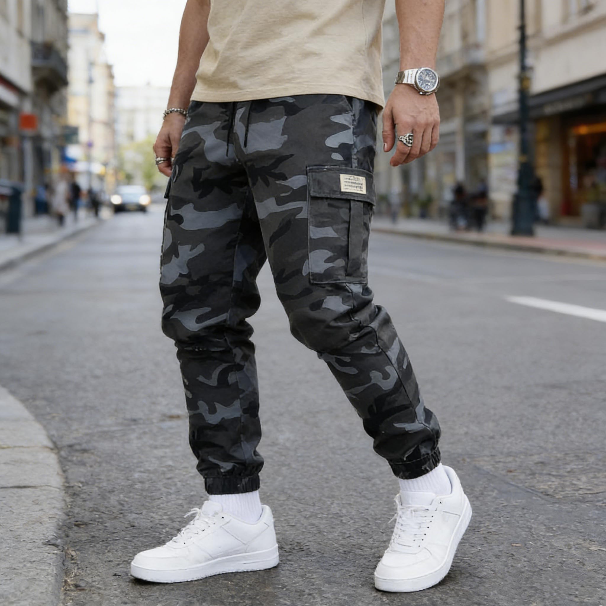 Men's Camo Cargo Work Pants Army Casual Tactical Pants Multi-Pockets Baggy Cargo Pants