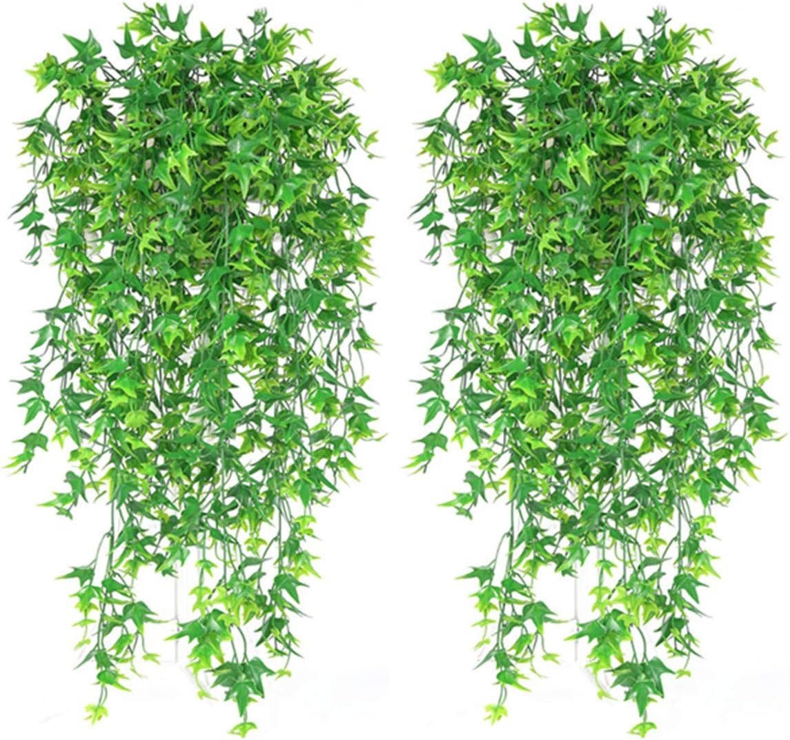 Artificial Hanging Vine, Sweet Potato Leaves Plastic Plants Greenery Faux Ivy Garland Fake Plant UV Resistant for Indoor Outdoor Garden Door Wall Baskets Wedding Party Table Decoration Green 4 Pcs