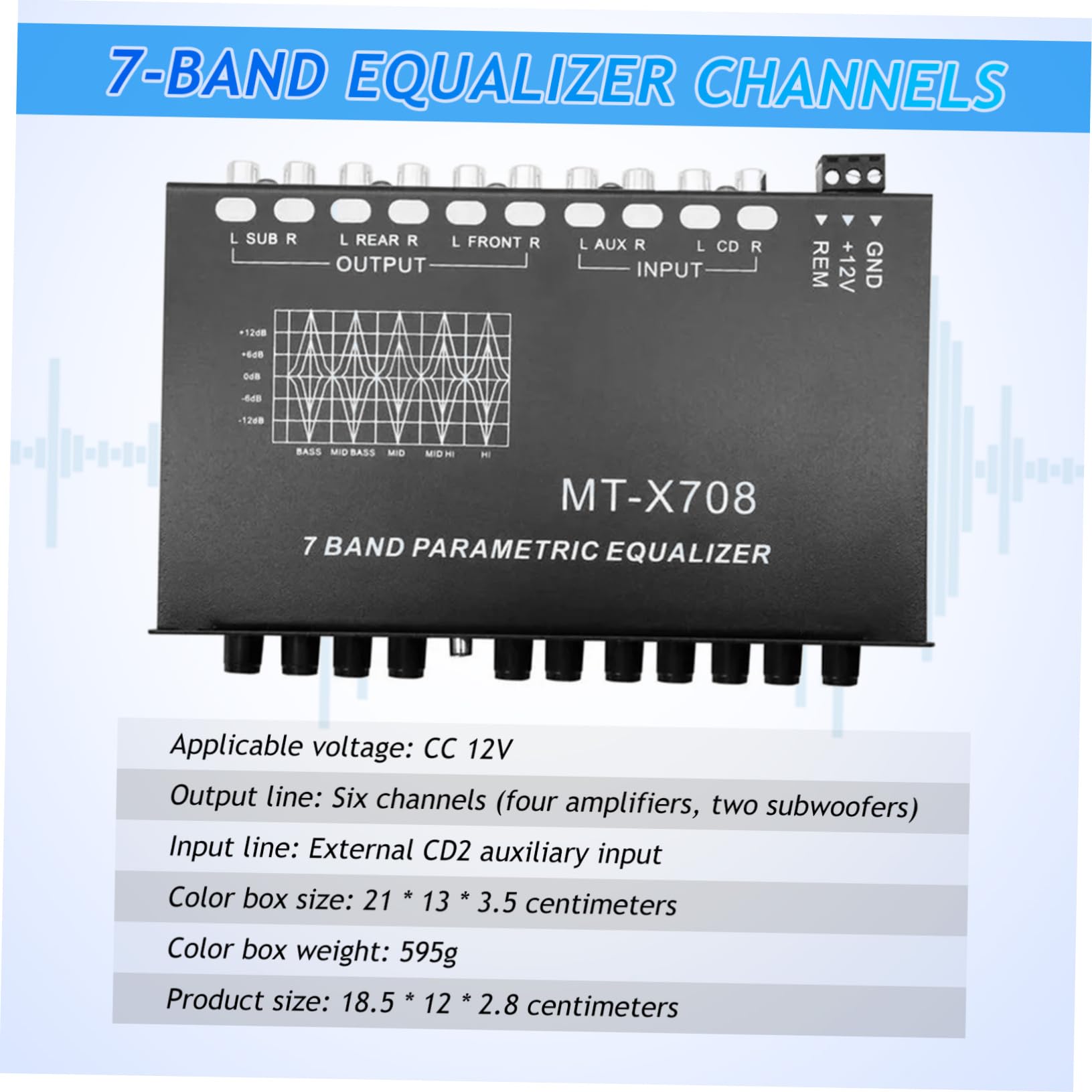 Ecualizador de Coche de 7 Bandas Negro Metal para Audio