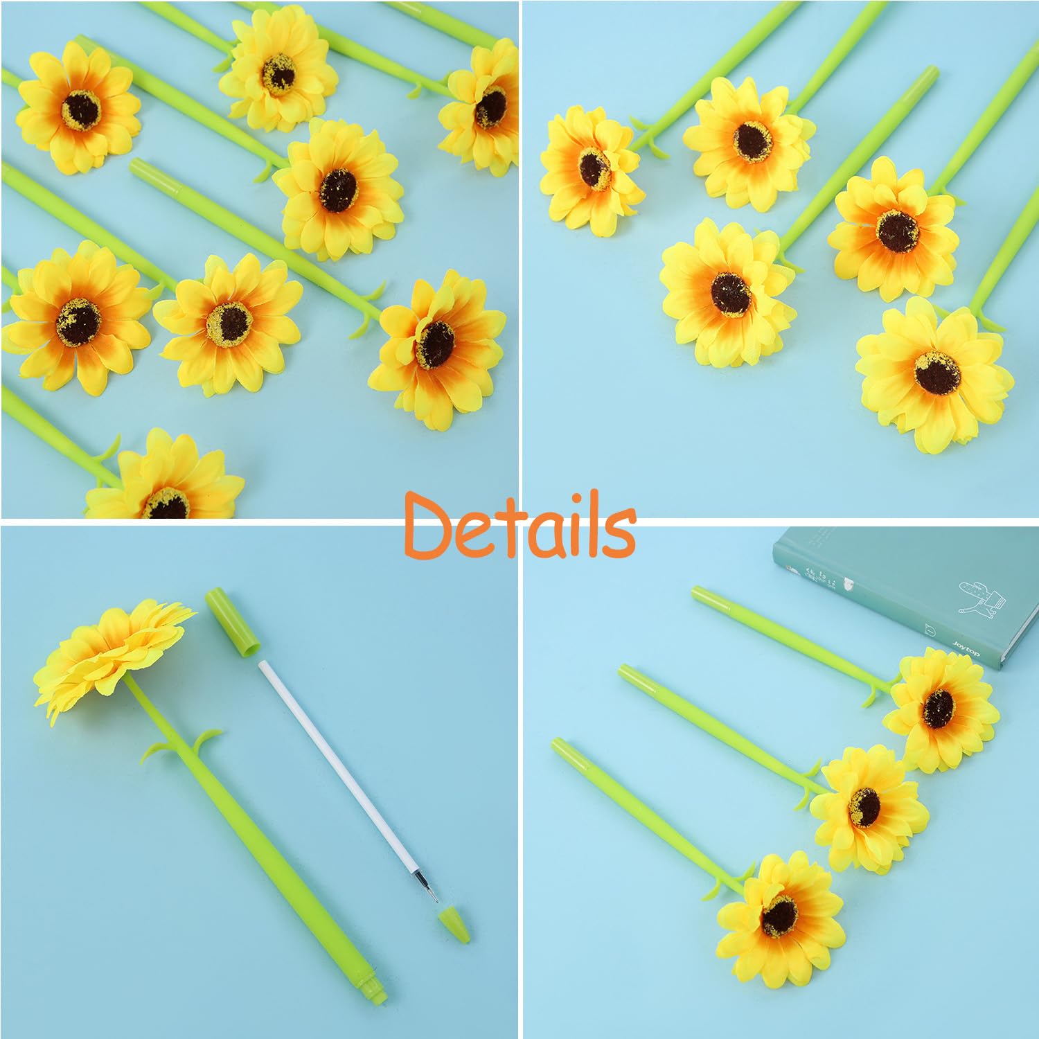 SIPLIV 8 penne a sfera a forma di girasole con fiori artificiali, penna a sfera da 0,5 mm, inchiostro gel per scuola, ufficio, decorazione per feste