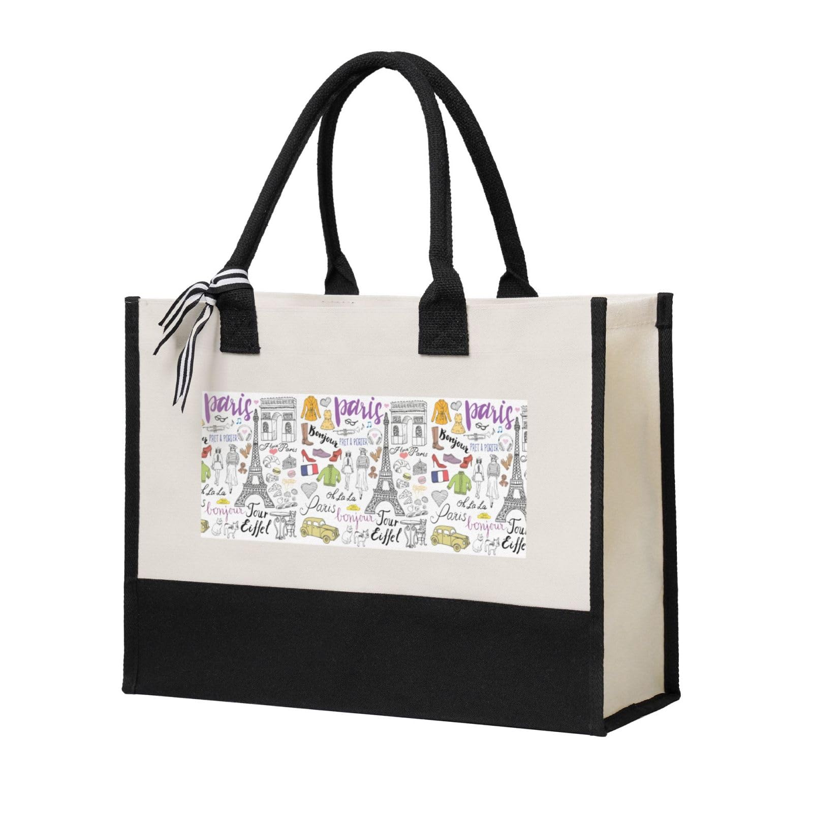 Sac fourre-tout en toile écoresponsable réutilisable Tour Eiffel beige - 8