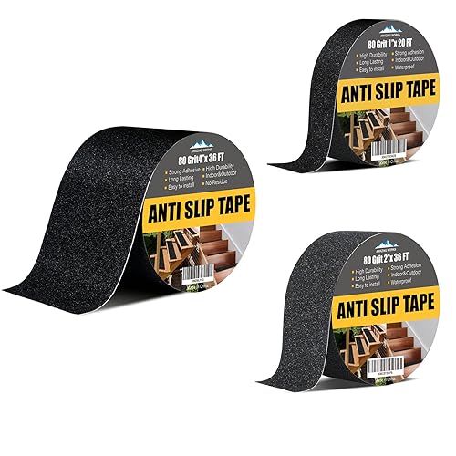 Amazing Works Cinta de agarre – Cinta antideslizante resistente de alta tracción de grano 80 antideslizante para escaleras, cinta antideslizante