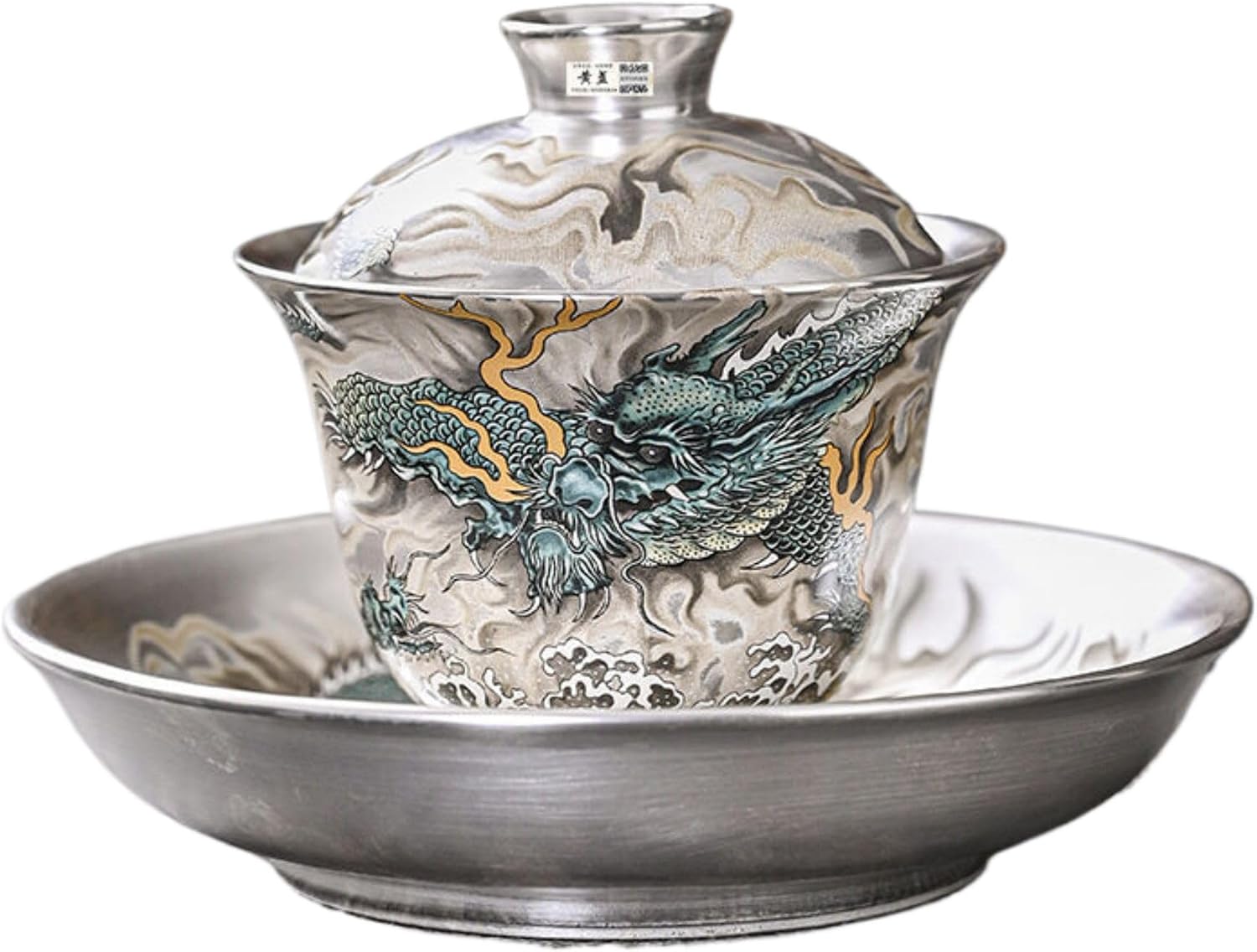 Thcbme 茶具礼品 Tea Gift sets,银盖碗真银包银上做画茶碗三才盖碗杯陶瓷鎏银养生泡茶器 Q1829