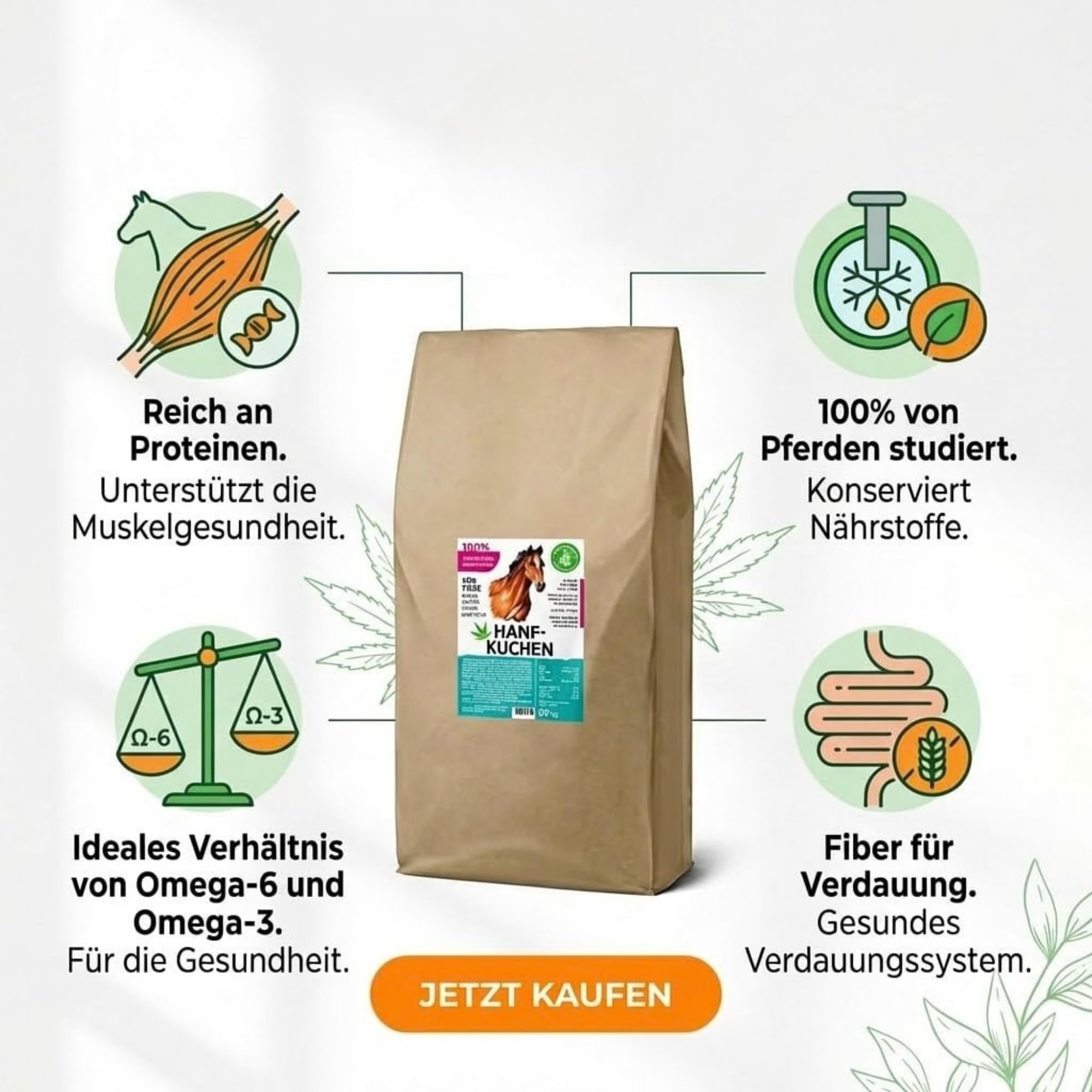 Hanfkuchen für Tiere, 20 kg kaltgepresste Hanfpellets | 100 % kaltgepresster Trester, Ergänzungsfuttermittel für Tiere.