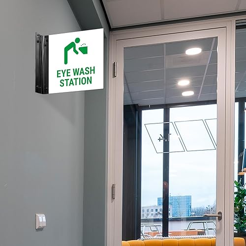 Miniatura 8 de Letrero de proyección de estación de lavado de ojos, doble cara, 6x6 pulgadas, ACM, con accesorio de níquel cepillado, fabricado en Estados Unidos