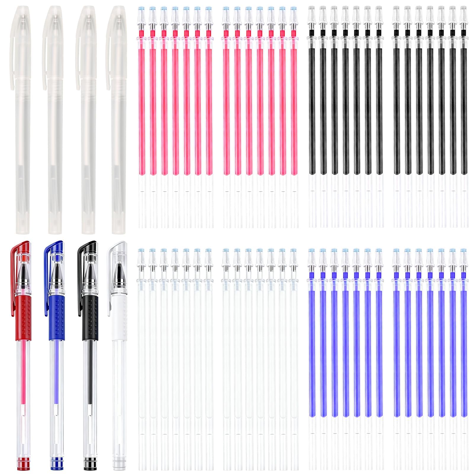 4 Colors Heat Erasable Fabric, 8Pcs Fabric Marking Pens with 48 Refills Heat disappearing Ink Pen Sewing Marker for Quilting DIY Dressmaking Embroidery Fabrics Tailors Chalk Ultra Fine 0.35mm Pen Tip