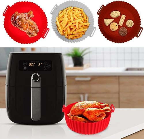 Miniatura 7 de DOITOOL 3 forros de silicona para freidora de aire, resistente al calor, olla de silicona redonda de 8 pulgadas, fácil limpieza, reutilizable, cesta