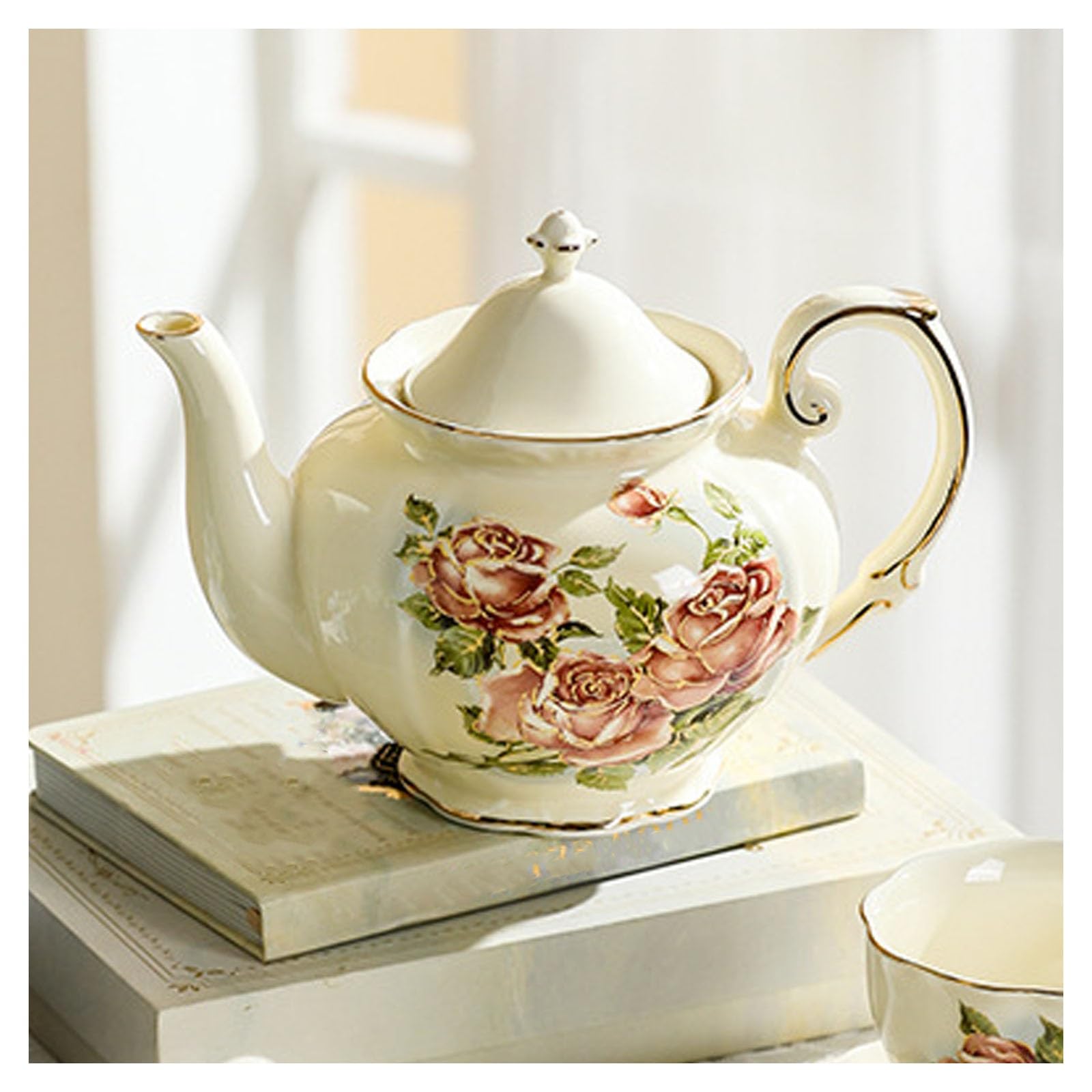 Europejski czajniczek z porcelany kostnej, zabytkowy czajniczek w kwiaty, zabytkowy ceramiczny dzbanek do kawy ze złotą ścianką, czajnik odporny na ciepło na popołudniową herbatę w kawiarni