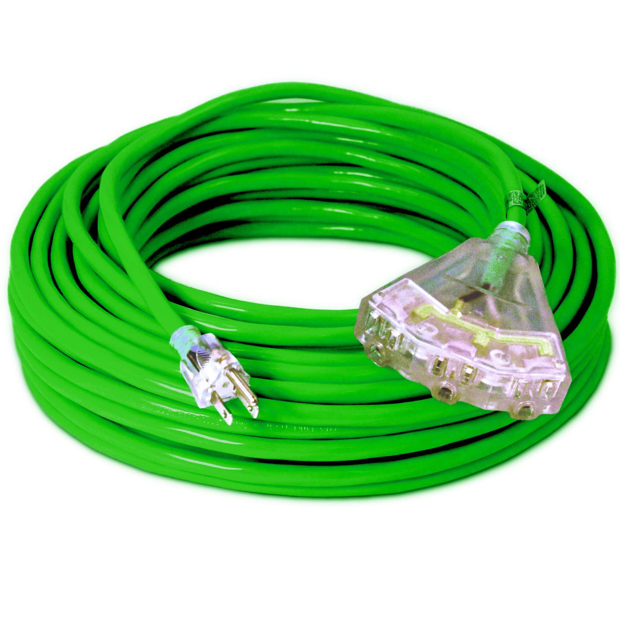 100-ft 14/3 Heavy Duty 3-Outlet Lighted SJTW Indoor / Outdoor Extension Cord by Watt's Wire - Long 1
