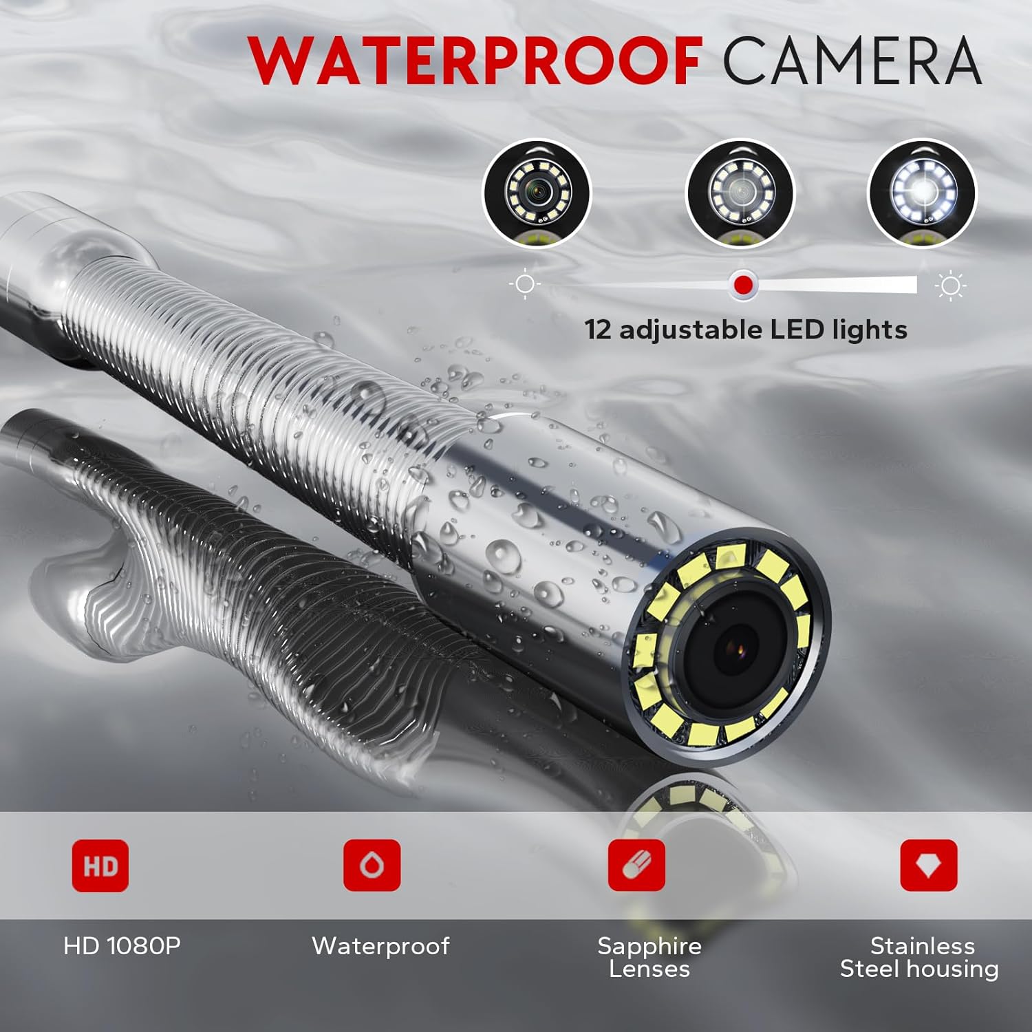 Sewer Camera 100ft Plumbing Drain Camera with 30M Cable Industrial Endoscope IP68 Waterproof Snake Inspection 7 Inch 1000TVL DVR Recording IPS Screen