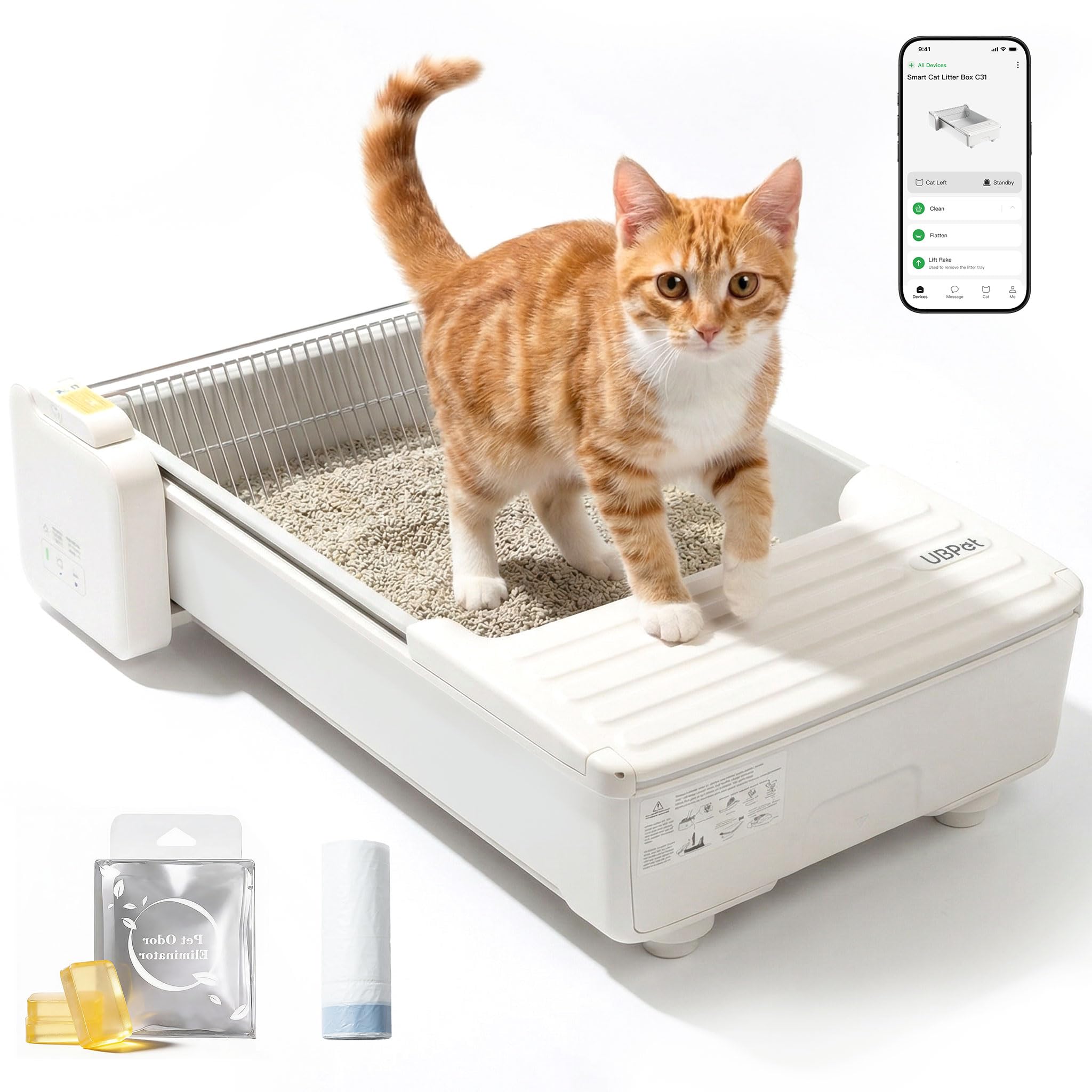 Self Cleaning Cat Litter Box, Open-Top Automatic Litter Box for Multiple Cats, Weight Sensors Safety Protection, Smart APP Control, Odor-Free Waste Disposal, Works with Bentonite Mineral Litter