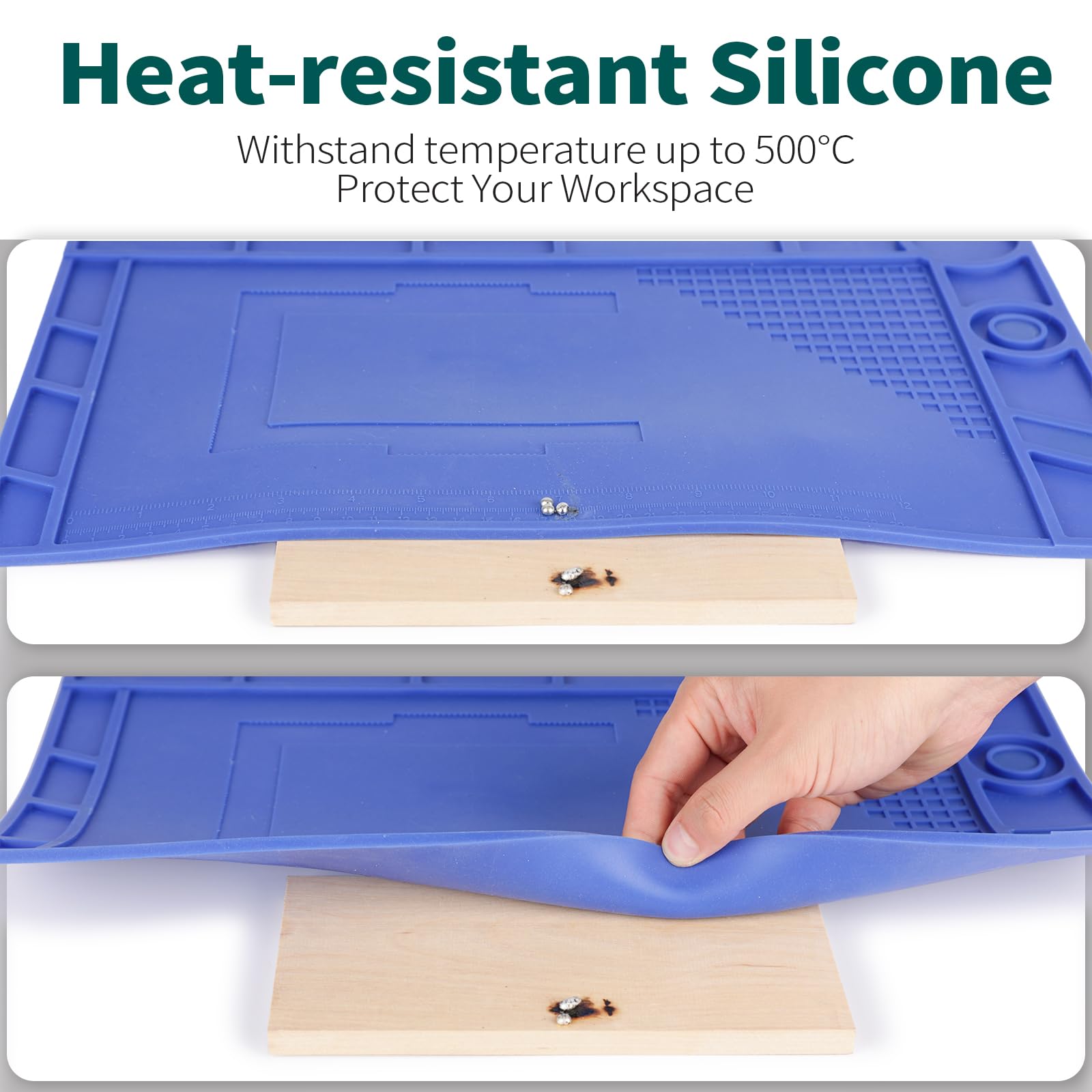 YIHUA Tappetino Per Saldatura Resistente Al Calore 440x310x6 Mm – Con Slot Di Archiviazione, Righello E Zone Magnetiche – Silicone Pieghevole - 4