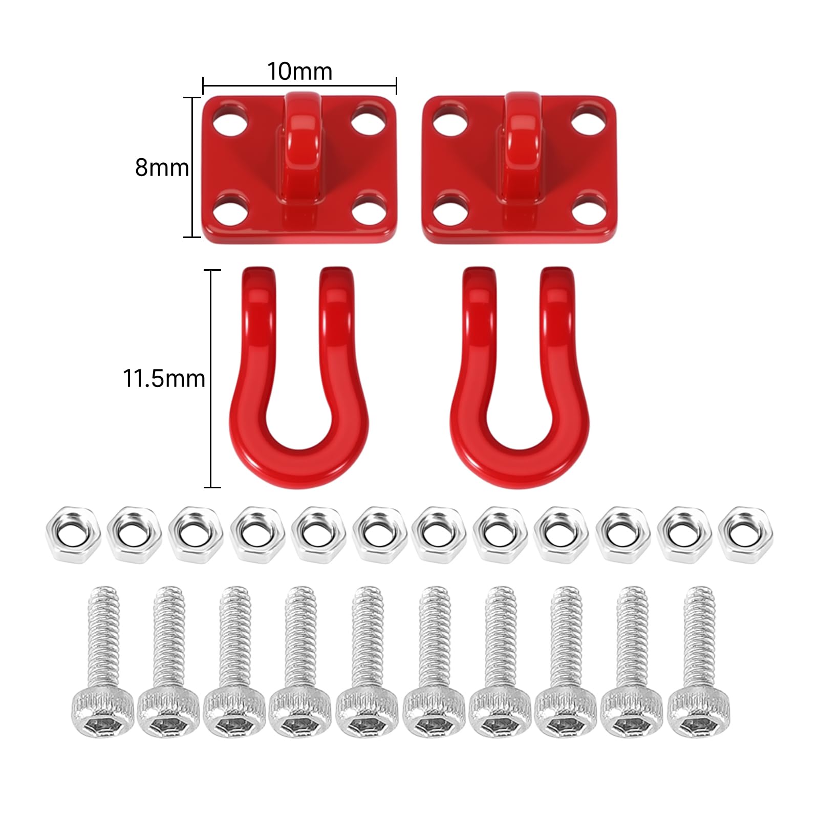 Gancho De Remolque De Metal Para SCX24 TRX4M 1/24 1/18 | 2 Piezas En Rojo | Accesorio De Escala Realista Para RC Crawlers