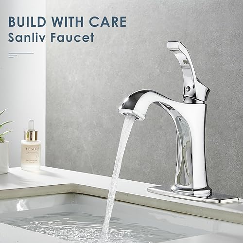 Vista 11 de Brushed Nickel Bathroom Faucet, Sanliv Single Handle Centerset Bathroom Sink Faucet with Pop-Up Drain & Deck Plate for 1 or 3-Hole (4 inch)