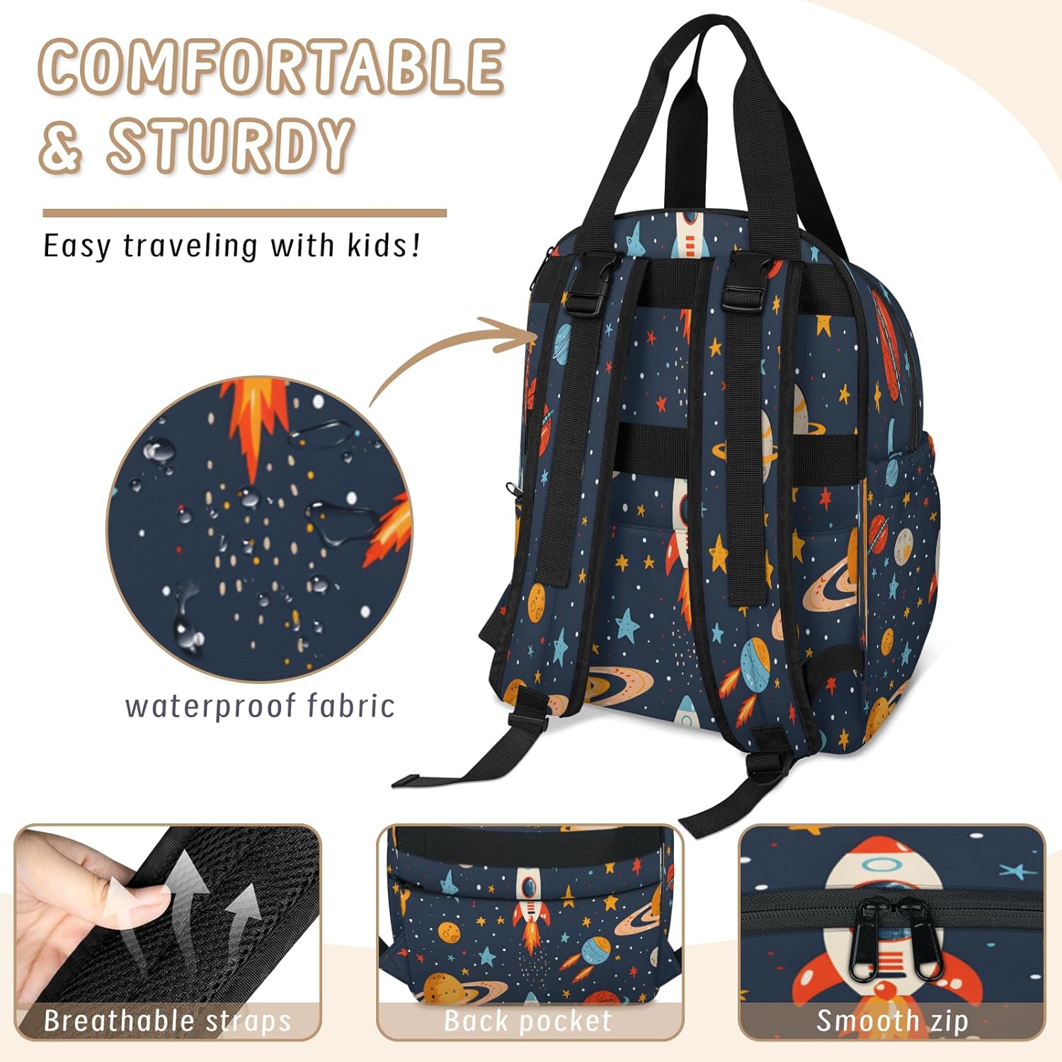 KOBLEN Outer Space Theme Diaper Bag Backpack Baby Essentials Travel Tote Bag with Insulated Pockets Multi-functional Diaper Bags Organizer Bag for Women Men