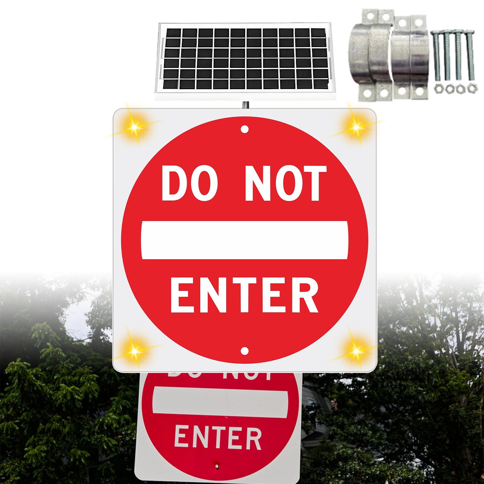 Cartel “Do Not Enter” De 24 X 24 Pulgadas, Señal Vial Cuadrada De Aluminio con LED Intermitente Alimentado por Energía Solar
