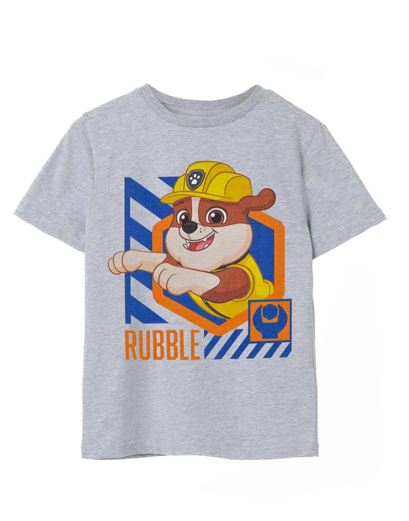Paw Patrol Boys T-Shirt | Grey Rubble The Construction Pup Graphic Tee for Kids | Short Sleeve English Bulldog Short-Sleeve Top | Cartoon TV Show Apparel | Cute Daywear Character Gift for Children
