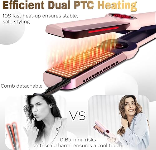 Miniatura 3 de Plancha alisadora y rizadora de pelo 2 en 1 para rizos duraderos, varita iónica antiquemaduras de 360, calentamiento rápido de 30 segundos, apagado