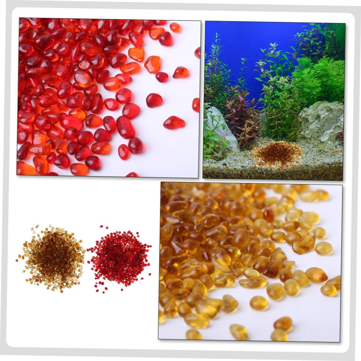Levemolo 2 Sets Aquarium Gravel and Fish Tank Stones Natural Colored River Pebbles for Terrarium Decor, 250g China Red + 250g Amber Substrate for Indoor Plant and Aquarium Landscaping