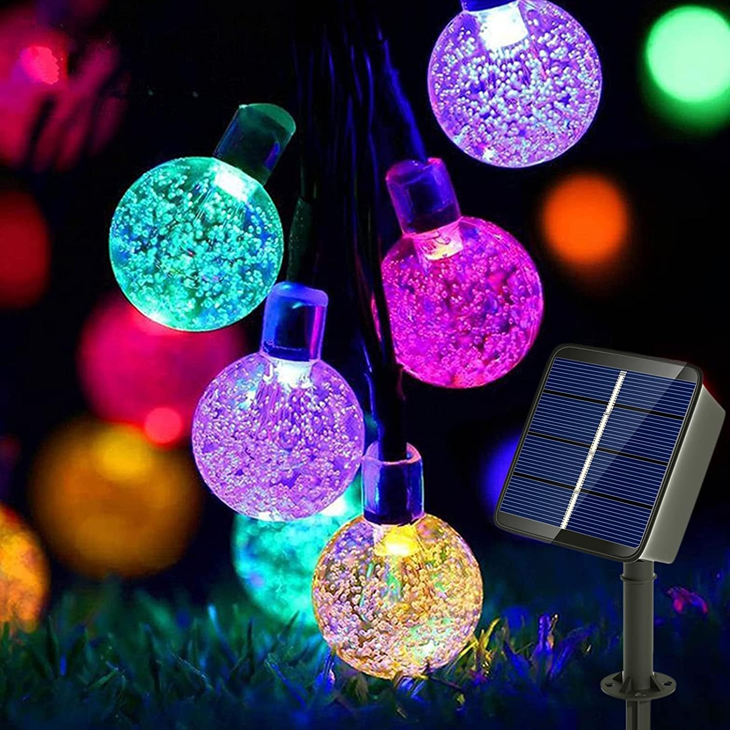 owwasd Guirnalda Luces Exterior Solares, 6.5M 30 LED Cadena de Luces Impermeable 8 Modos De Iluminación para Interiores y Exteriores Jardín, Navidad, Terraza, Patio, Fiestas(Coloreado)