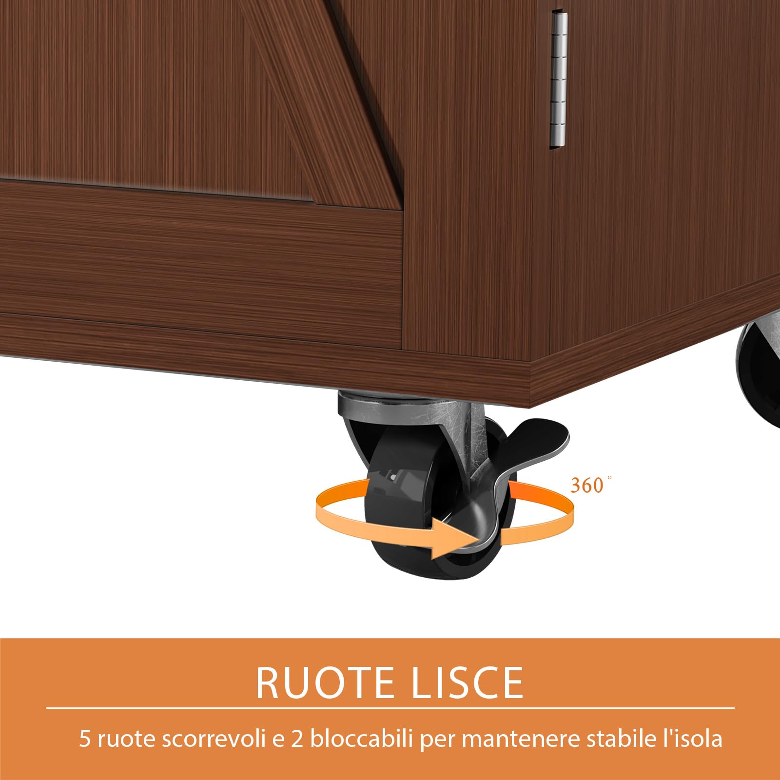 HOLTICO Isola Cucina Pieghevole con Ruote Bloccabili, Carrello Cucina Multifunzione con Piano Ribaltabile e Armadio di Stoccaggio, Arredo Salvaspazio per Cucina e Sala da Pranzo, Marrone Caffè