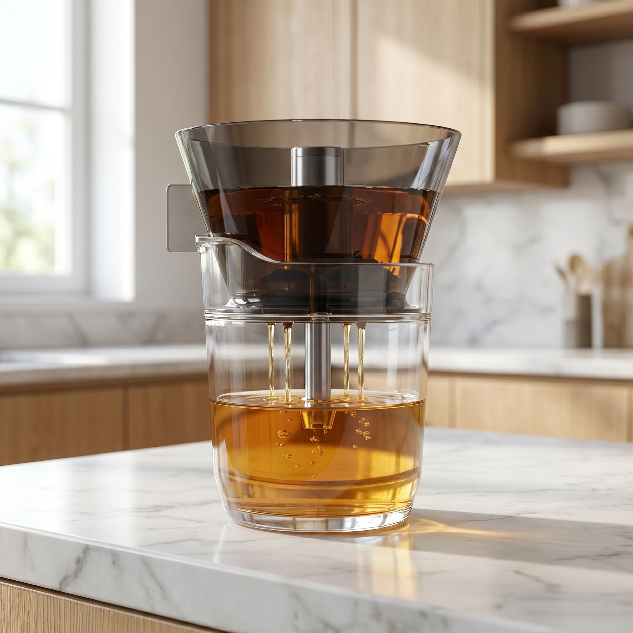 Infusore per tè E caffè A Sifone, Bollitore Trasparente da 280 Ml con Filtro in Acciaio Inox 316, Separazione Automatica del Liquido, Ideale per Preparare tè Sfuso A Casa, in Ufficio O in