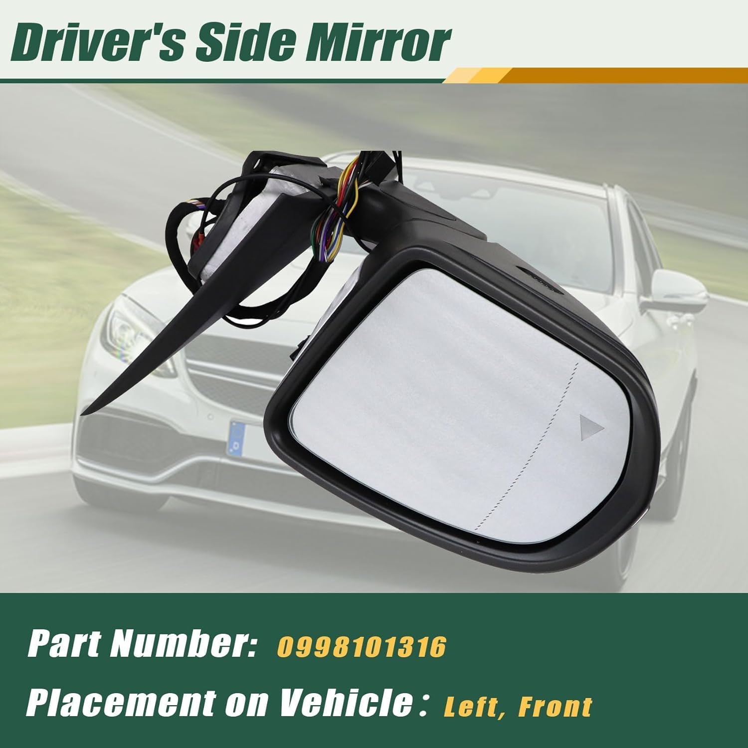 Priprilod Exterior Mirrors White Left Driver Side Fit For Mercedes-benz C250 C300 C350 C63 2015-2021 Blind Spot，In-housing Signal Light，Power Folding，Power Glass，Heated，With Memory，With Puddle Light