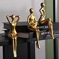Quoowiit Gold Thinker Statue 3-Piece Set - Abstract Resin Shelf Decor for Living Room, Office, Coffee Table & Bookcase Modern Home Ornament