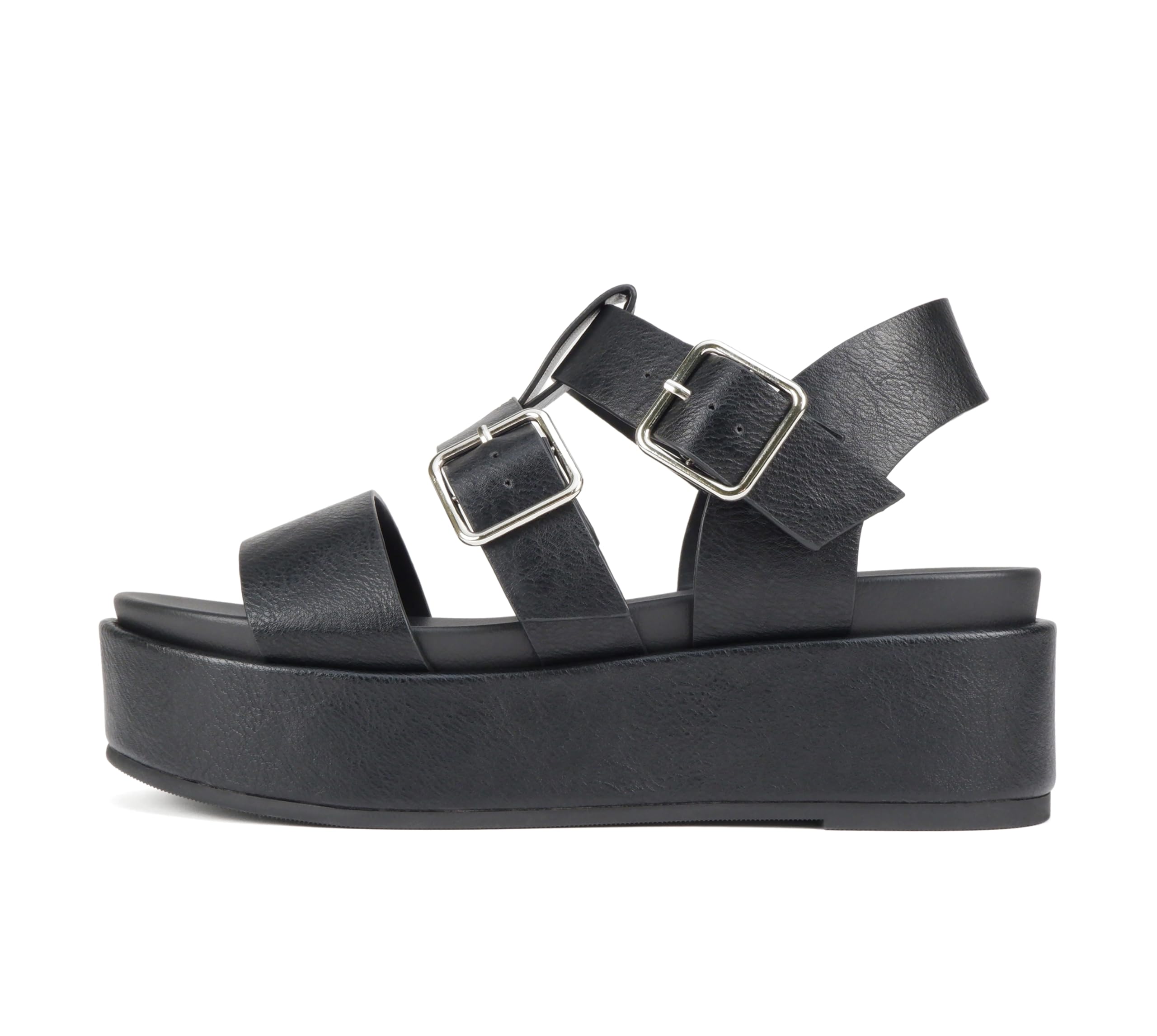 Soda STELLAR Women Flatform Multi Strap Double Buckle Open Toe Ankle Strap Platform Wedge Sandals