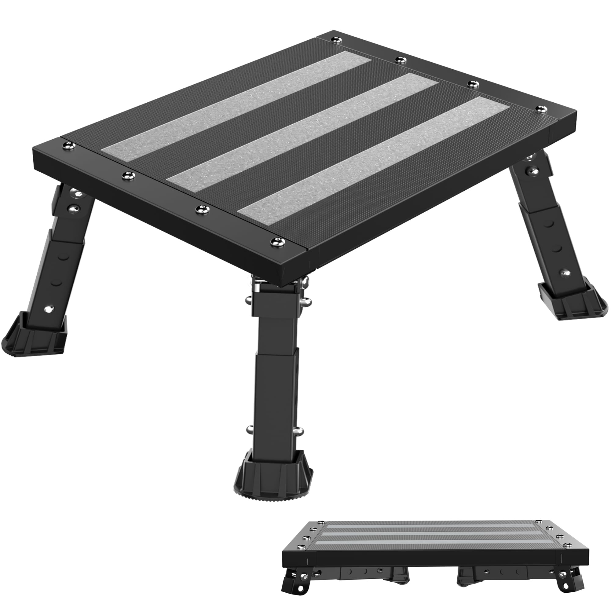 Aluminium Klapptritt Wohnmobil Tritthocker 1 Stufe Max Belastung 220 kg für Camping/Autowäsche, Höhenverstellbare Caravan Tritthocker (Graphitschwarz)
