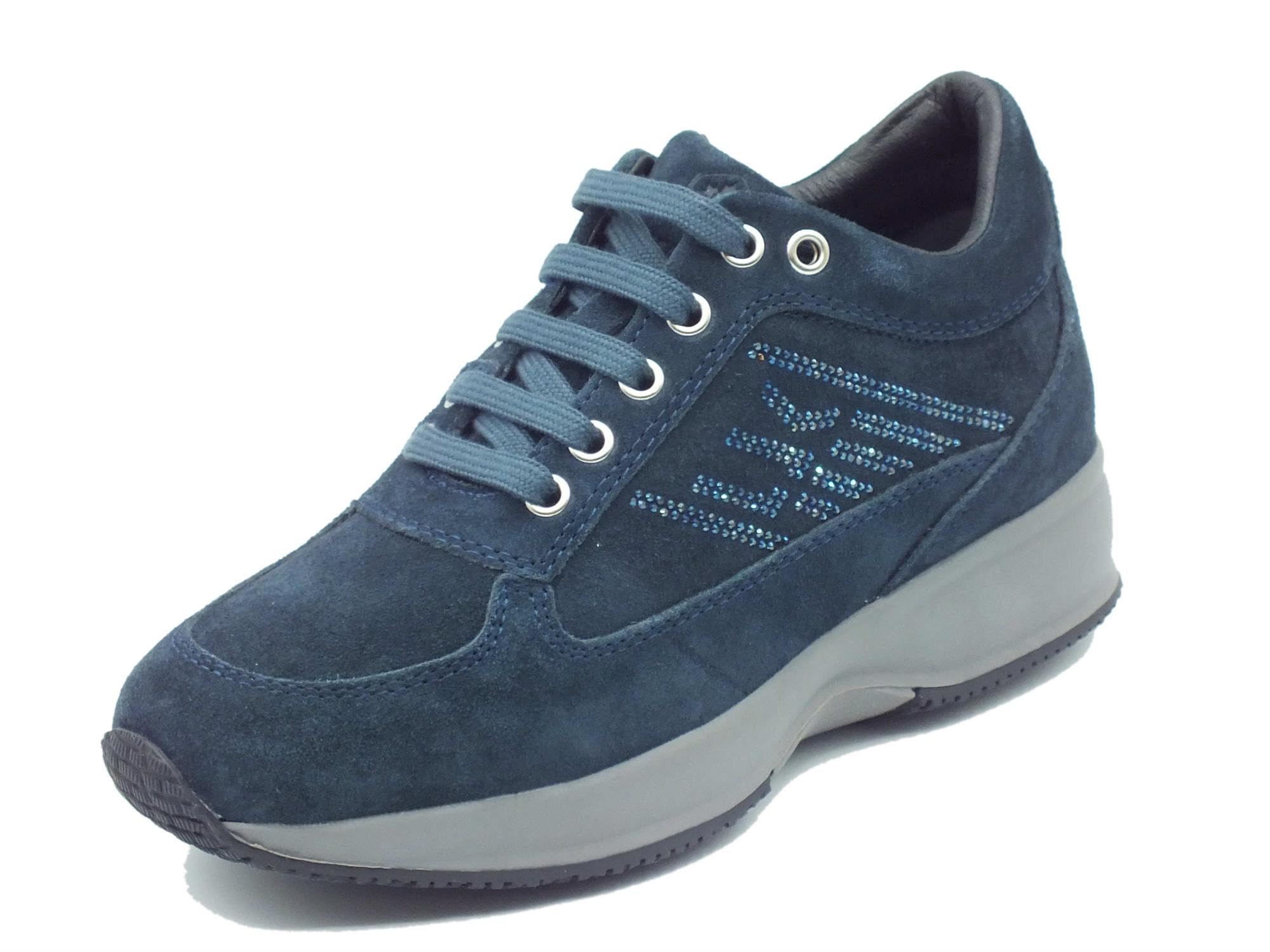 Lumberjack Raul SW01305 Navy Blue Sneakers per Donna in Nabuk con Zeppa bombata e Strass (Taglia 36)